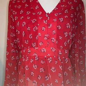 Madewell floral blouse, peplum, gathered waist and 3 buttons down front. Sz SM